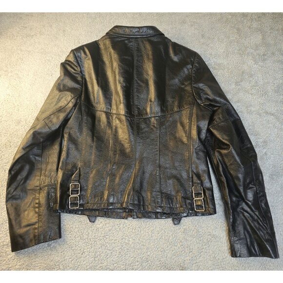 Vintage Genuine Leather Black Jacket With Zipper Closure & Collared Design, 9/10 - Picture 11 of 12